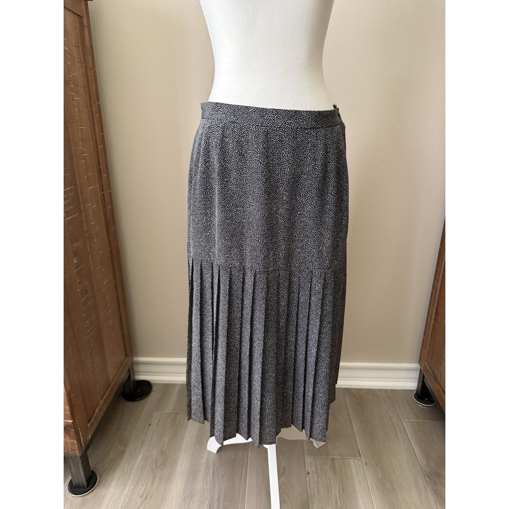 Vintage Black White Polka Dot Pleated Midi Skirt Womens Size 14 Retro Career